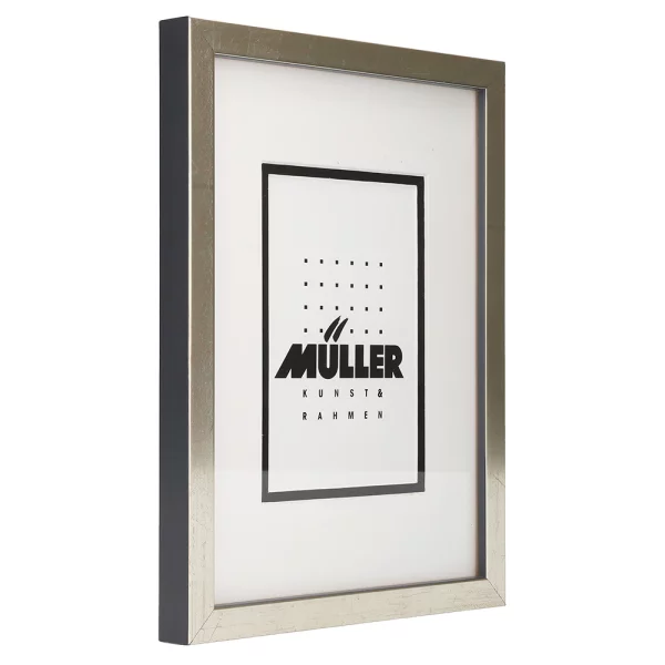 Cadre pour cartes postales (10x15 cm), avec passe-partout 18x24 cm (10x15 cm) | argent + passe-partout noir+blanc | verre standard (2 mm)