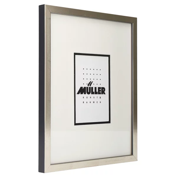 Cadre pour cartes postales (10x15 cm), avec passe-partout 24x30 cm (10x15 cm) | argent + passe-partout noir+blanc | verre standard (2 mm)