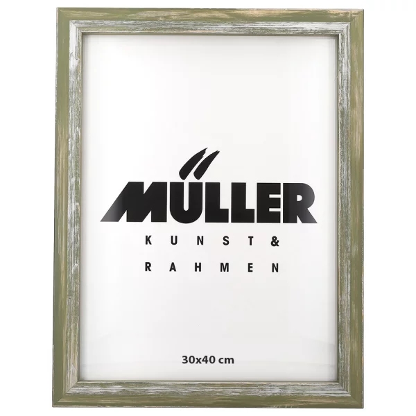 Holz Bilderrahmen Rodgau 15x20 cm | Olivgrün | Antireflexglas mattiert (2 mm)
