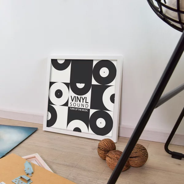 Cadre en bois pour disques vinyles 31,4x31,6 cm | blanc | verre synthétique (2 mm)