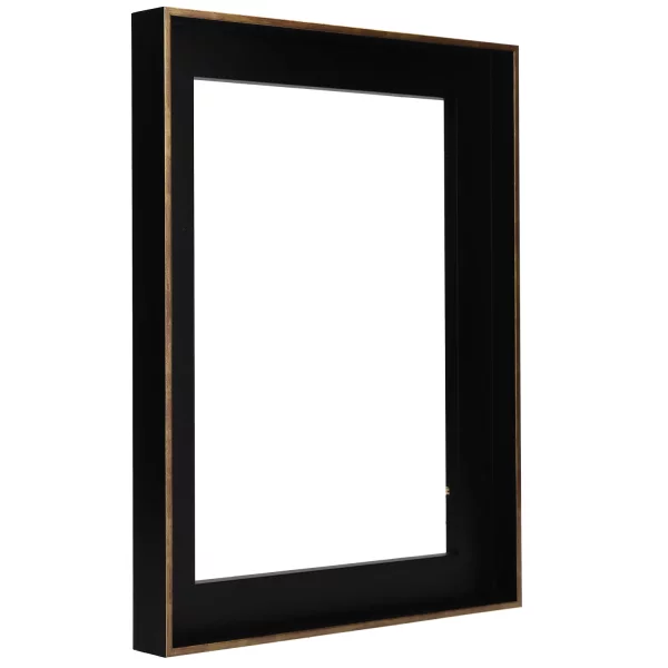 Schattenfugenrahmen Floater I 13x18 cm | Schwarz matt, Kante Gold | Leerrahmen (ohne Glas und Rückwand)