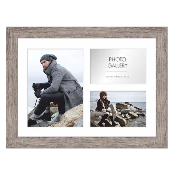 Cadre multi photos Narvik pour 3 photos 28x39 cm (2x 10x15 + 1x 15x21 cm) | brun moyen | verre standard (2 mm)
