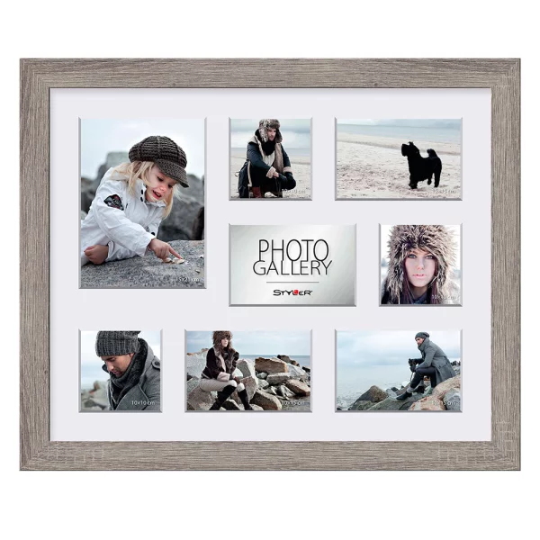 Cadre multi photos Narvik pour 8 photos 41x51 cm (3x 10x10 + 4x 10x15 + 1x 15x21 cm) | brun moyen | verre standard (2 mm)