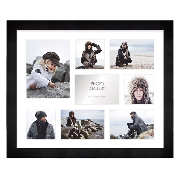 Cadre multi photos Narvik pour 8 photos 41x51 cm (3x 10x10 + 4x 10x15 + 1x 15x21 cm) | noir | verre standard (2 mm)