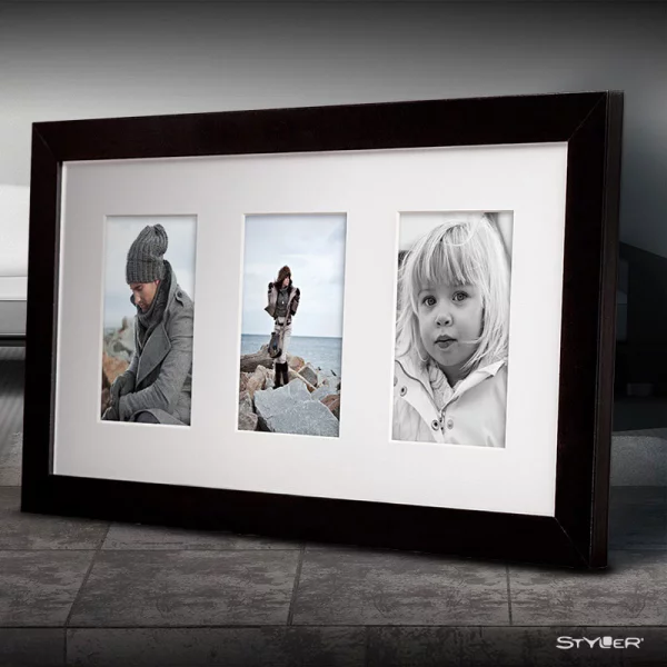 Cadre multi photos Narvik pour 3 photos 23x46 cm (3x 10x15 cm) | noir | verre standard (2 mm)