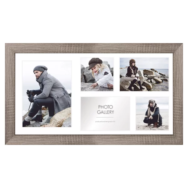 Cadre multi photos Narvik pour 5 photos 27x51 cm (2x 10x10 + 2x 10x15 + 1x 15x21 cm) | brun moyen | verre standard (2 mm)