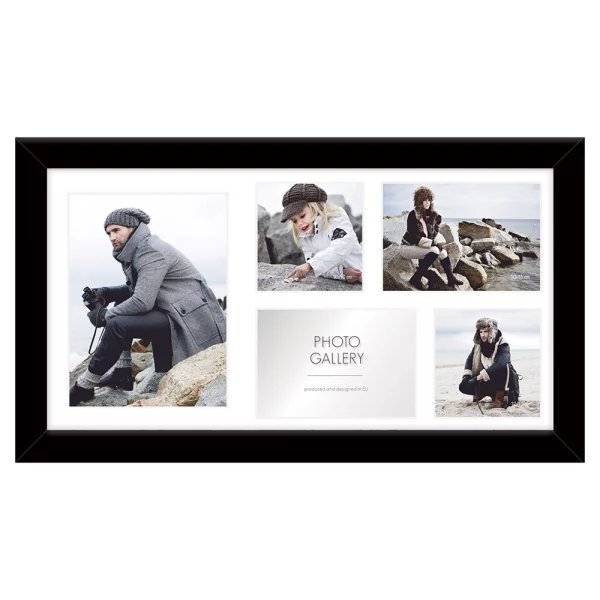 Cadre multi photos Narvik pour 5 photos 27x51 cm (2x 10x10 + 2x 10x15 + 1x 15x21 cm) | noir | verre standard (2 mm)