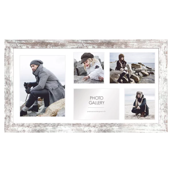 Cadre multi photos Narvik pour 5 photos 27x51 cm (2x 10x10 + 2x 10x15 + 1x 15x21 cm) | shabby | verre standard (2 mm)