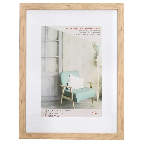 Cadre en bois Stockholm avec passe-partout 30x40 cm | hêtre | verre standard (2 mm)