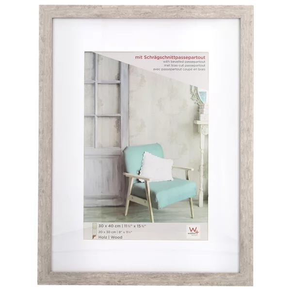 Cadre en bois Stockholm avec passe-partout 30x40 cm | gris | verre standard (2 mm)
