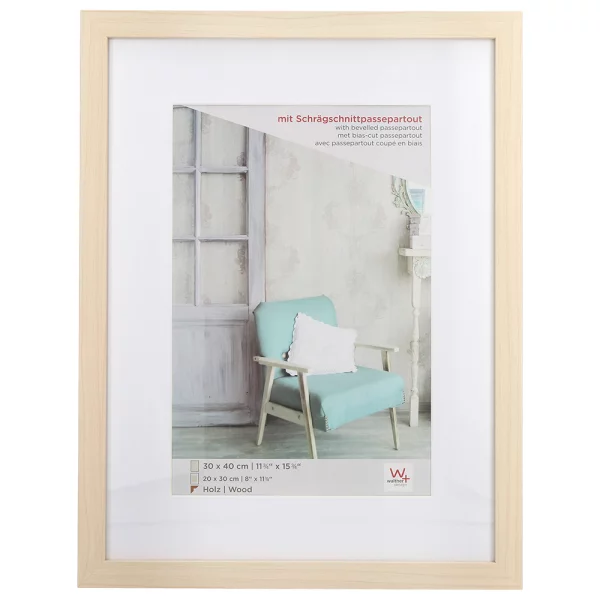 Cadre en bois Stockholm avec passe-partout 10x15 cm | naturel | verre standard (2 mm)