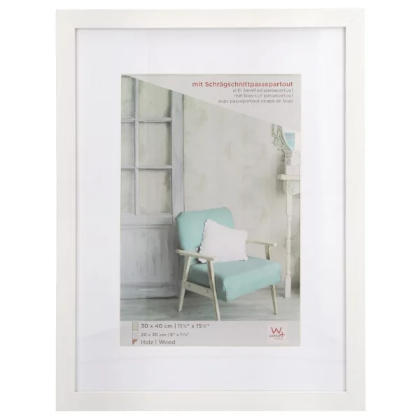 Cadre en bois Stockholm avec passe-partout 10x15 cm | blanc | verre standard (2 mm)