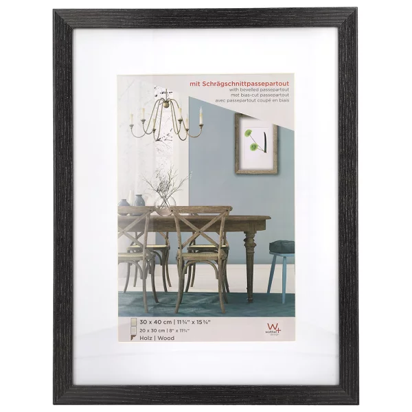 Holz Bilderrahmen Fiorito (MDF) mit Passepartout 10x15 cm (7x10 cm) | Dunkelgrau | Normalglas (2 mm)
