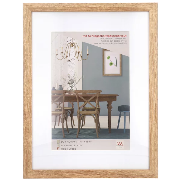 Holz Bilderrahmen Fiorito (MDF) mit Passepartout 10x15 cm (7x10 cm) | Eiche hell | Normalglas (2 mm)