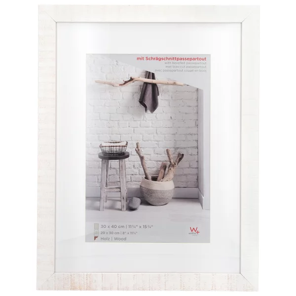 Cadre en bois Home avec passe-partout 10x15 cm (7x10 cm) | blanc polaire | verre standard (2 mm)