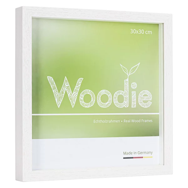Holz Bilderrahmen Usedom mit Distanzleiste 30x30 cm | Weiß lasiert | Normalglas