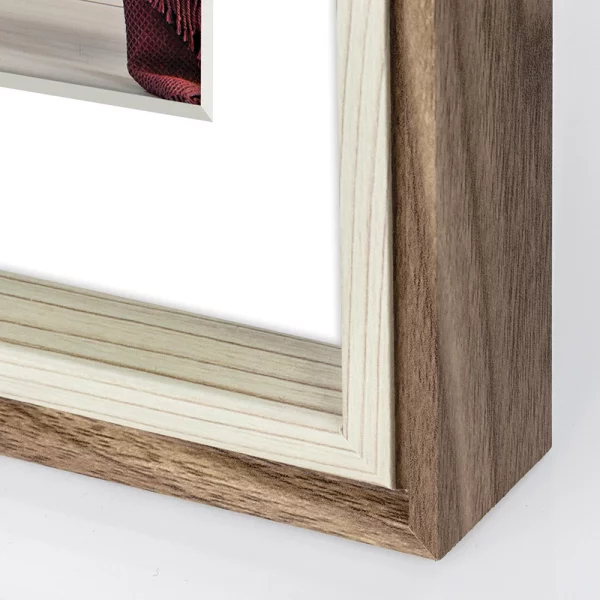Holz Bilderrahmen Palmi (MDF) mit Passepartout 13x18 cm (9x13 cm) | Braun-Weiß | Normalglas (2 mm)