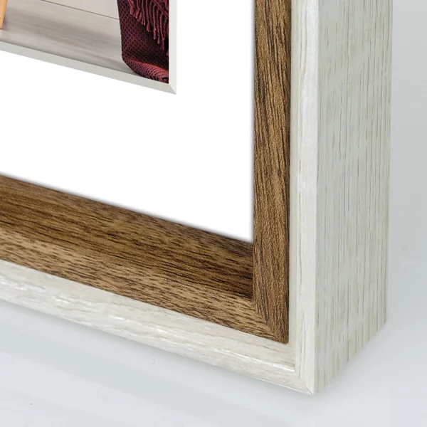 Holz Bilderrahmen Palmi (MDF) mit Passepartout 13x18 cm (9x13 cm) | Weiß-Braun | Normalglas (2 mm)