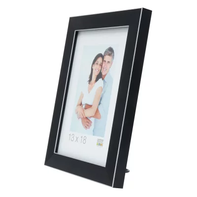 Kunststof fotolijst Lucas 15x15 cm | zwart met zilverrand | normaal glas (2 mm)