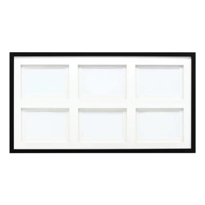 Houten multi fotolijst Anna voor 6 foto's met dubbele passe-partout 6x10x15 cm | zwart | normaal glas (2 mm)