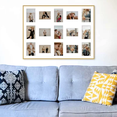 Multi fotolijst van aluminium Alicja 60x80 cm (15 Bilder) | goud | kunstglas (1 mm)