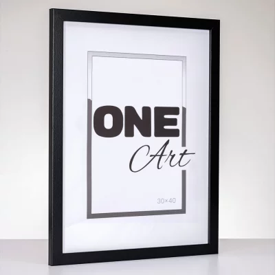 Drewniana rama Hekla (MDF) na wymiar czarny | szkło sztuczne (1 mm)