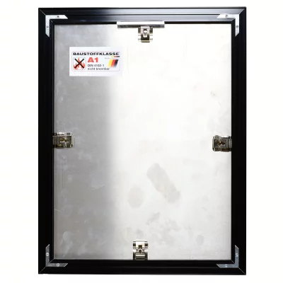 Klassifizierter Standard A1 Brandschutzrahmen Econ breit 60x60 cm | schwarz matt | Normalglas (2 mm)