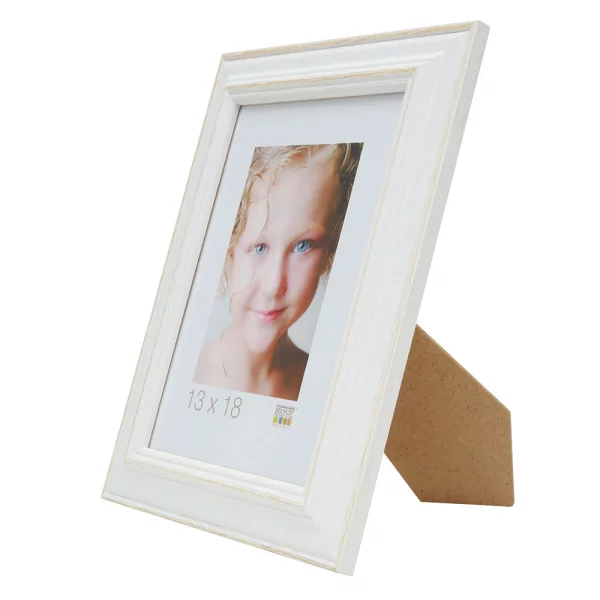 Cadre en bois Lilou 10x15 cm | blanc avec beige | verre standard (2 mm)