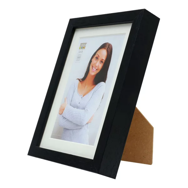 Holz Bilderrahmen Hugo mit Passepartout 18x24 cm (13x18 cm) | Schwarz | Normalglas (2 mm)