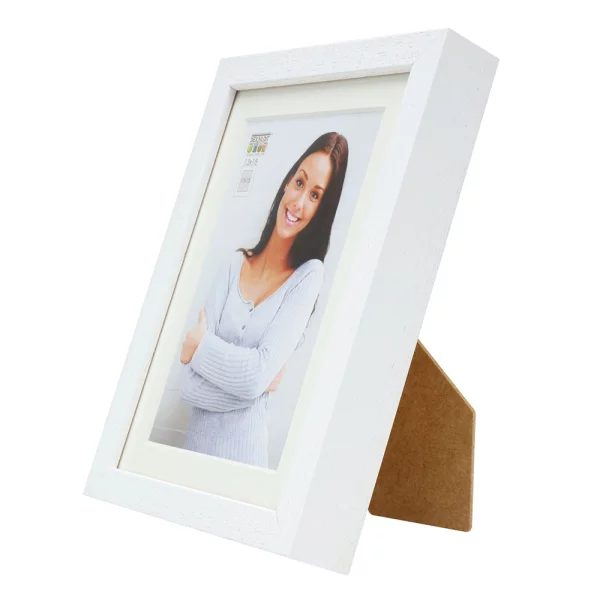 Cadre en bois Hugo avec passe-partout 10x15 cm (7x10 cm) | blanc | verre standard (2 mm)