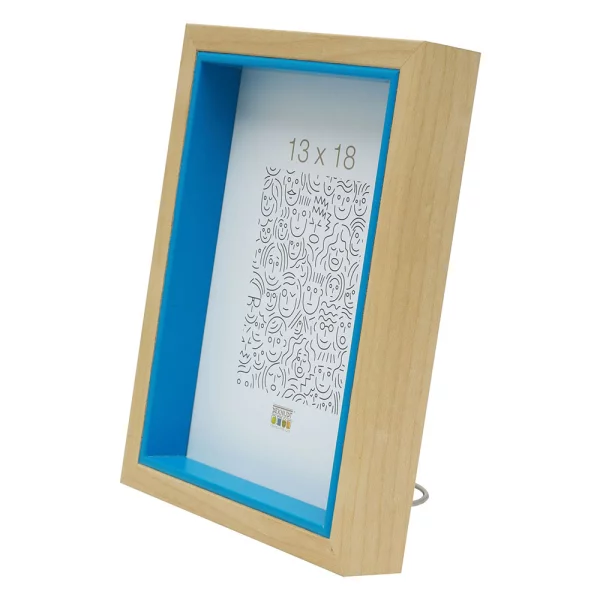 Cadre en bois Peer 20x30 cm | naturel avec bord intérieur bleu | verre standard (2 mm)