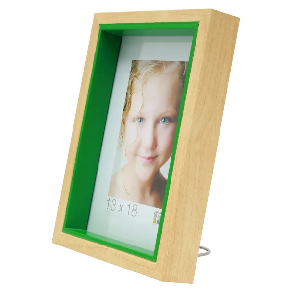 Cadre en bois Peer 20x30 cm | naturel avec bord intérieur vert | verre standard (2 mm)