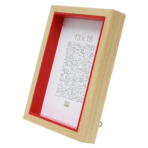 Cadre en bois Peer 10x15 cm | nature avec bord intérieur rouge | verre standard (2 mm)