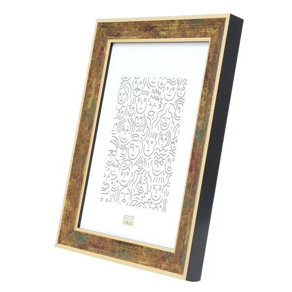 Holz Bilderrahmen Enzo 13x18 cm | Braun mit Goldkante | Normalglas (2 mm)