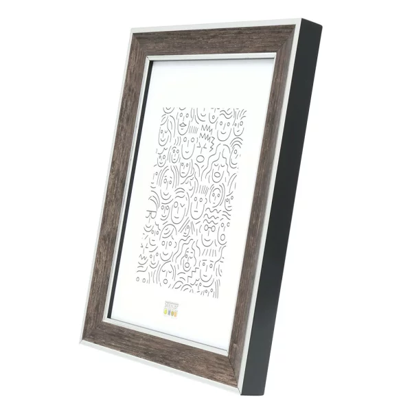 Holz Bilderrahmen Enzo 13x18 cm | Braun mit Silberkante | Normalglas (2 mm)