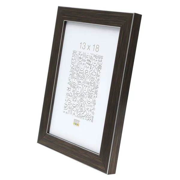 Kunststoff Bilderrahmen Lucas 20x30 cm | Braun mit Silberkante | Normalglas (2 mm)