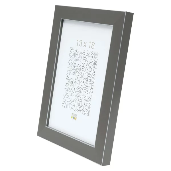 Kunststoff Bilderrahmen Lucas 20x30 cm | Grau mit Silberkante | Normalglas (2 mm)