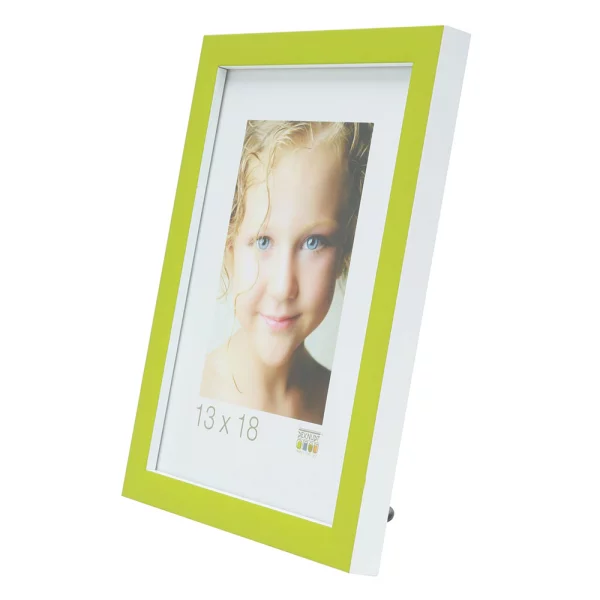 Cadre en bois David 9x13 cm | vert, bord blanc | verre standard (2 mm)