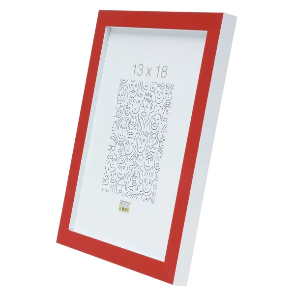 Holz-Bilderrahmen David 15x15 cm | Rot, weiße Kante | Normalglas (2 mm)