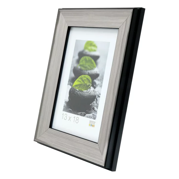 Kunststoff Bilderrahmen Helshoven mit schwarzer Innenkante 15x20 cm | Silber | Normalglas (2 mm)