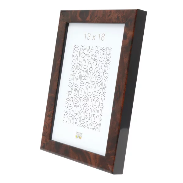 Cadre en plastique imitation loupe de bois 10x15 cm | brun foncé | verre standard (2 mm)