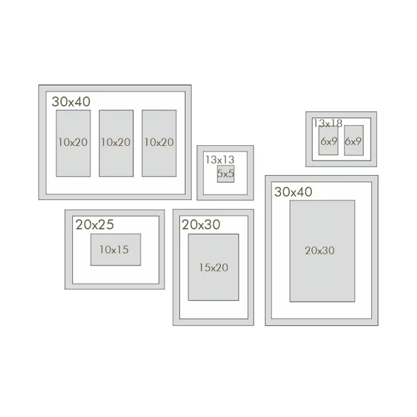 Set de cadres en bois – 6 cadres avec passe-partout blanc | verre standard (2 mm)