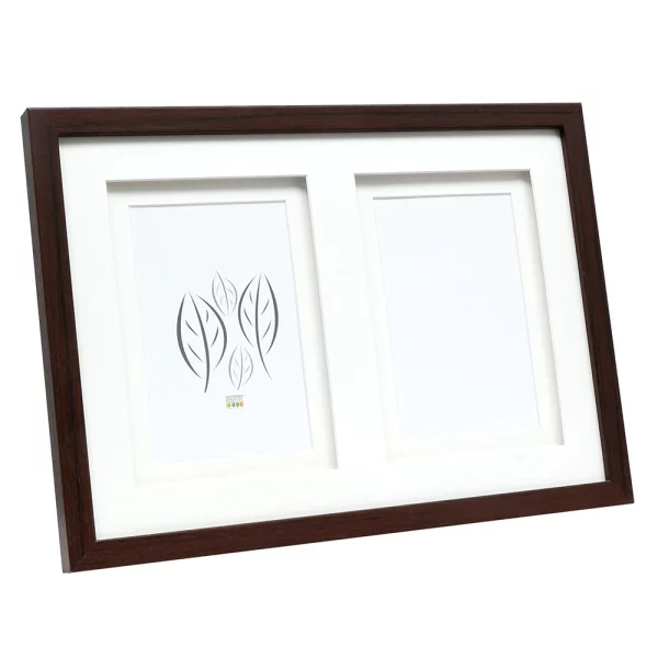 Holz Bilderrahmen Anna für 2 Bilder mit Doppelpassepartout 10x15 cm | Braun | Normalglas (2 mm)