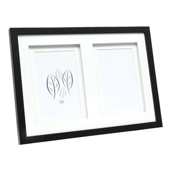 Holz Bilderrahmen Anna für 2 Bilder mit Doppelpassepartout 10x15 cm | Schwarz | Normalglas (2 mm)
