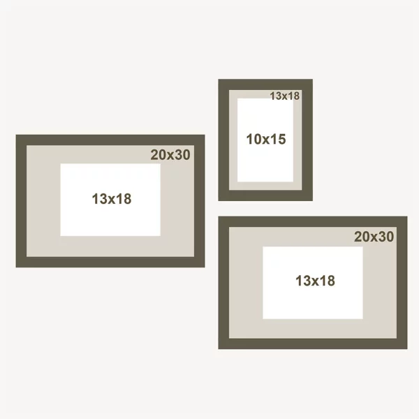 Set de 3 cadres photo en MDF avec passe-partout 1x13x18 cm (10x15 cm), 2x20x30 cm (13x18 cm) | noir | verre standard (2 mm)