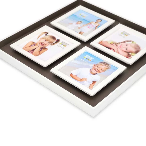 Fotorahmen für 4 Bilder mit Tiefeneffekt 10x10 cm | Taupe | Normalglas (2 mm)