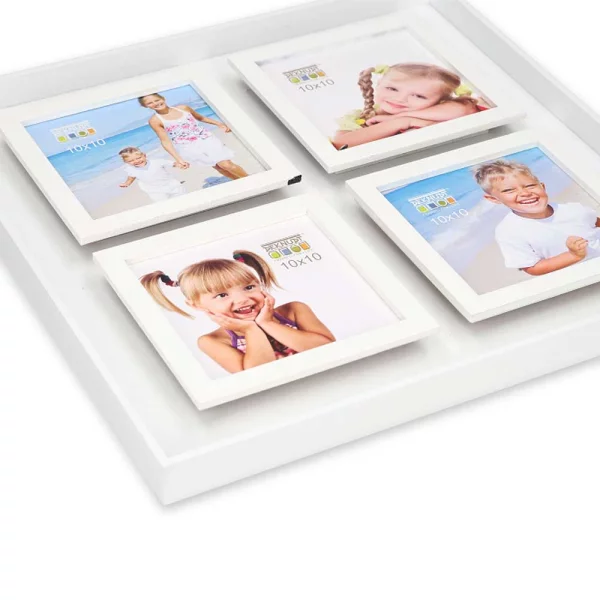 Fotorahmen für 4 Bilder mit Tiefeneffekt 10x10 cm | Weiß | Normalglas (2 mm)