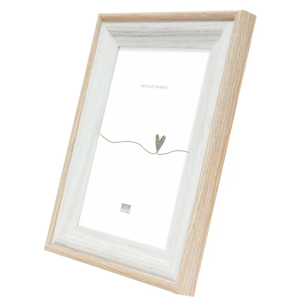 Cadre photo en bois blanc avec bord en bois coloré 10x15 cm | blanc-naturel | verre standard (2 mm)