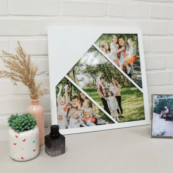 Cadre multi photos pour 3 photos avec disposition asymétrique des images ca. 16x37 cm, 2x20x24 cm | blanc | verre standard (2 mm)
