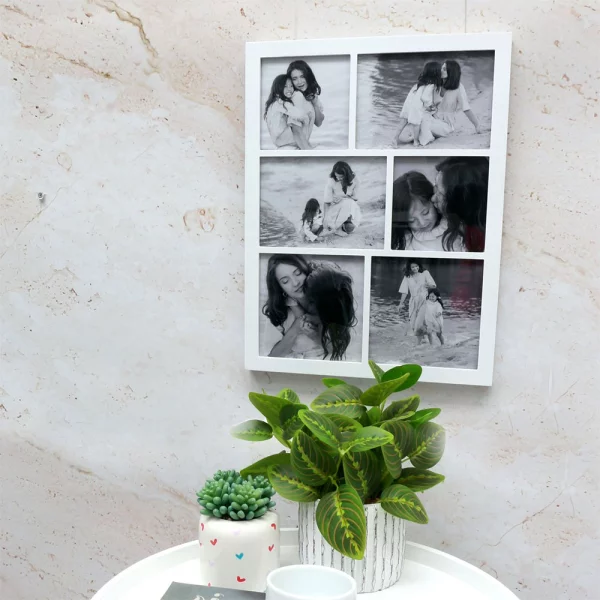 Cadre multi photos design pour 6 photos au look moderne 2x12x12 cm,2x12x17 cm, 2x15x15 cm | blanc | verre standard (2 mm)